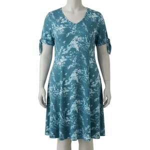 Studio 1886 Tee Shirt Dress XL Green White Tie Dye Short Sleeve Boho Chic V Neck